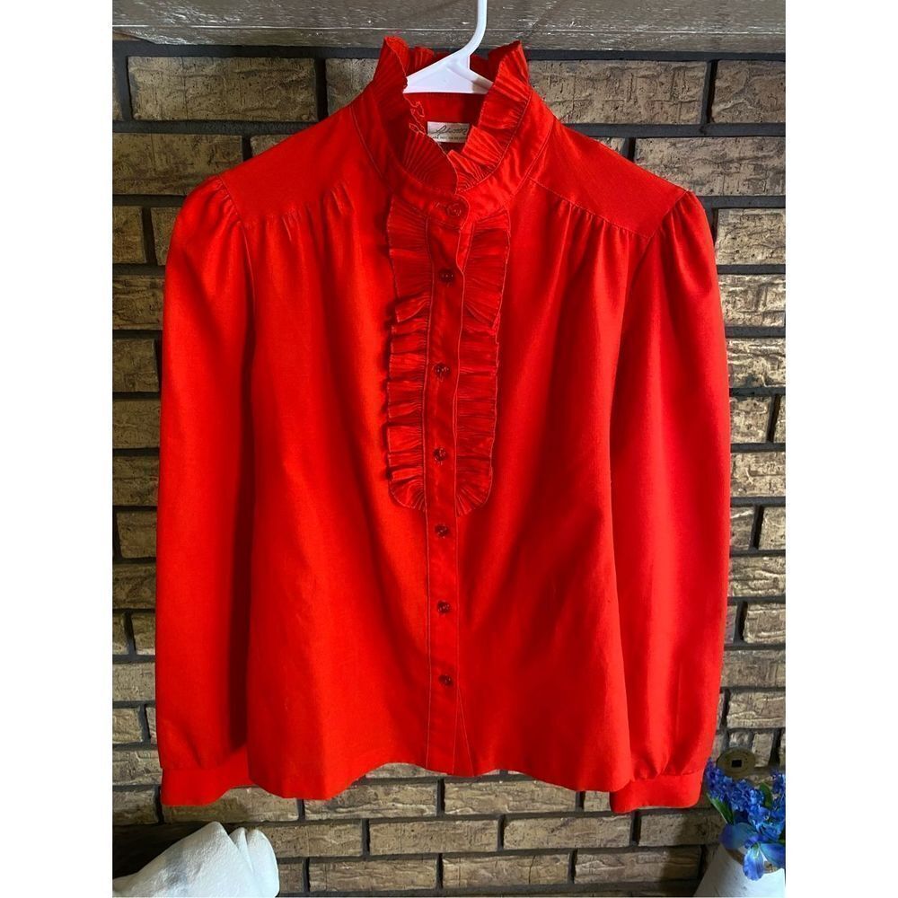 Vintage‎ Pykettes Ruffled Red Button Down